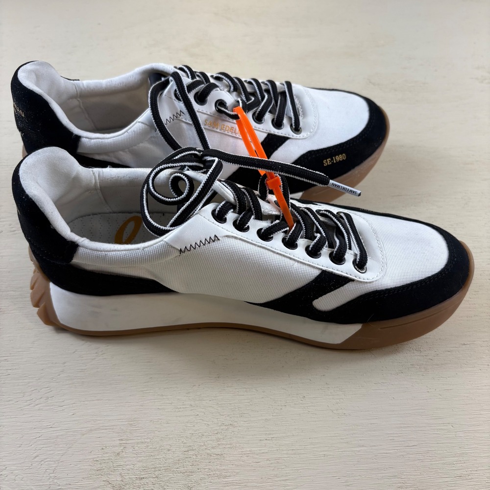 Sam Edelman Layla Womens 10M Sneakers Black White Low Top Atheti Collegiate NWOT